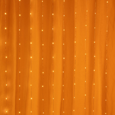 СНОУ БУМ Гирлянда эл. занавес нить росы 2х3м, 300 LED, 10 нитей, шампань, 8 реж., USB, пульт