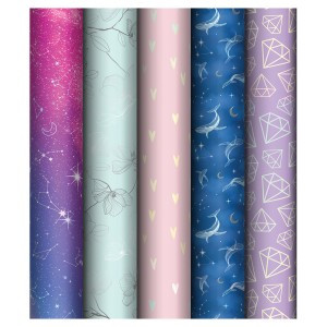 Упаковочная бумага глянц. 70*100см,MESHU"Brilliant effect",90г/м2,отд. фольгой,5 дизайнов Арт.360831