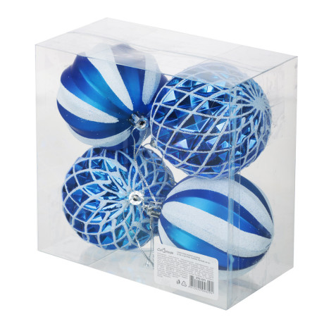 СНОУ БУМ Набор шаров 8 см, 4 шт, синий, белый, 26-141