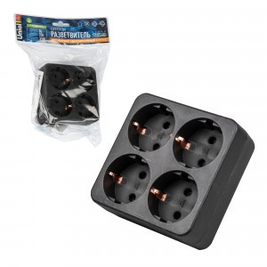 Uniel Разветвитель (тройник) 4 роз. 16А черный, земля S-GES4-16S BLACK