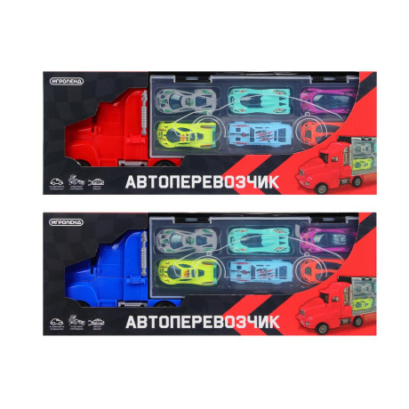 ИГРОЛЕНД Автоперевозчик, с запуском, 6 машинок, PP, 37х14,2х7,3 см, 2 дизайна