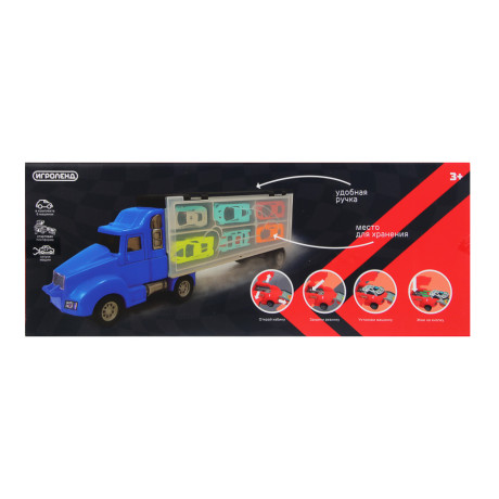 ИГРОЛЕНД Автоперевозчик, с запуском, 6 машинок, PP, 37х14,2х7,3 см, 2 дизайна