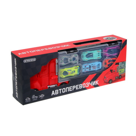 ИГРОЛЕНД Автоперевозчик, с запуском, 6 машинок, PP, 37х14,2х7,3 см, 2 дизайна