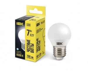 IEK лампа св/д шар G45 E27  7W(700lm) 6500К 6K 89х45 матовая LLE-G45-7-230-65-E27
