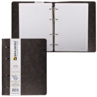 Тетрадь на кольцах 120л., BRAUBERG А5, 148х218мм, &quot;Main&quot;, клетка, п/гл. кожу,  черная, 402004