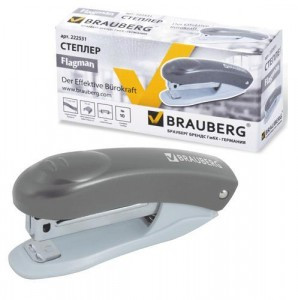 Степлер BRAUBERG "Flagman" №10 цельнометаллический механизм, серый, 222531