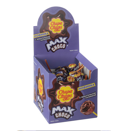 Карамель Чупа Чупс "Макс Чоко" со вкусом шоколада, с жевательной начинкой внутри 16гр
