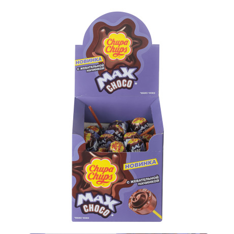 Карамель Чупа Чупс "Макс Чоко" со вкусом шоколада, с жевательной начинкой внутри 16гр