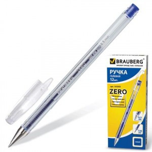 Ручка гелевая BRAUBERG "Zero", 0,5мм, синяя, корпус прозр., рез. держ, 141019