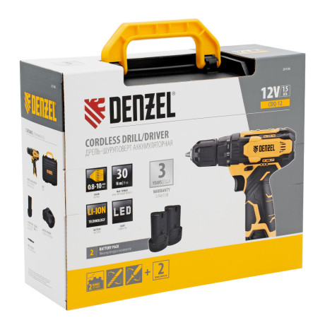 Дрель-шуруповерт аккумуляторная CDQ-12, Li-Ion, 12 В Denzel