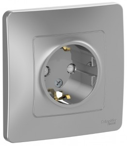 Systeme Electric BLANCA роз. СУ 1 мест. 16А алюм. (пл.осн., земля штор.) BLNRS001113 (10!)