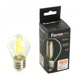 Feron.PRO филамент шар G45 E27 8W 1300lm 4000K 4K 175-265V 78х45 LB-1708 51254