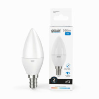 Gauss Elementary лампа Свеча E14 8W(560lm) 6500K 6K 100x38 матовая, пластик/алюм. 33138