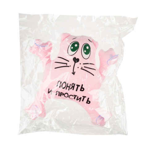 ЕРМАК Игрушка мягкая на присосках для авто "Кот Саймон" с надписью "Понять и простить" 20см, розовый
