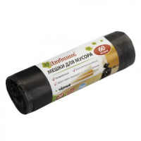 Мешки для мусора 60 л, черные в рулоне 20 шт., ПНД, 5 мкм, 57х65 см (±5%), эконом, ЛЮБАША, 605331