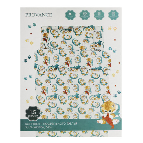 PROVANCE Basic Комплект постельного белья 1,5 (3 предмета), бязь, 100% хлопок, кот