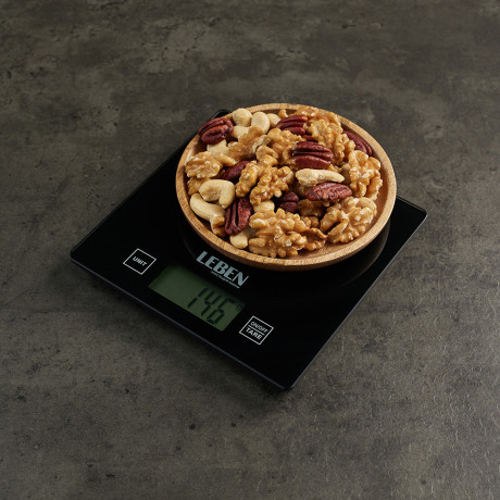 LEBEN Весы кухонные электронные, стекл.платформа, макс.нагр. 5кг (точн.измер. 1гр)