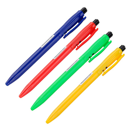 Авторучка шариковая синяя, наконечник 0,7 мм, пластик, 4 цвета корпуса