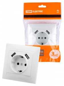 TDM Лама роз.СУ 1 мест.16А (земля)+2USB порта 2,1А 5В белая SQ1815-0042