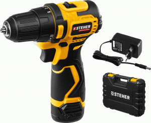 STEHER дрель-шуруповерт бесщеточная, 12В, 35Нм, 1 АКБ (2Ач), кейс, CDB-120-1