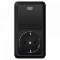 UNIVersal Олимп блок вертик. (роз. 1 мест.+выкл. 1 кл.) ОУ (земля) (инд.) черный 7946807