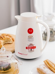 Термокувшин (термос) Турин стекл. колба/пластик, кнопка-дозатор, 1л, белый, 60485 Master House