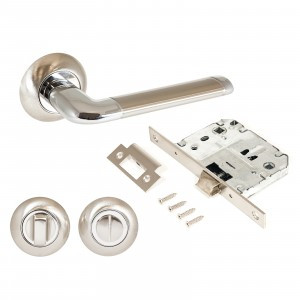 Комплект для двери АЛЛЮР АРТ ПОЛО SN/CP+L7050S SN+BK-R1 SN мат.ник/хр(ручка и защ с фикс)блистер(20)