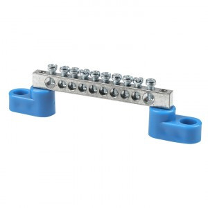 EKF Шина N "Ноль" (нул.) N 6x9мм 10 отв. цинк 2 синих угловых изолятора