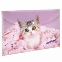 Папка-конверт с кнопкой ЮНЛАНДИЯ &quot;Котенок&quot;, А4, 160 мкм, до 100 листов, цветная печать, 228049