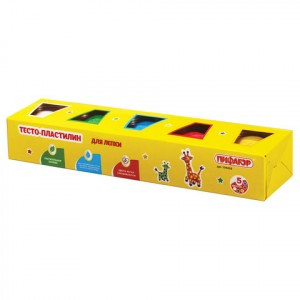 Пластилин на растительной основе (тесто д/лепки) ПИФАГОР, 5 цветов, 450 г, картонный рукав, 104438