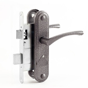 Замок врез ЗВ9.2-01(ЗВ9ПР) Омега (серебро) с ручками   \10