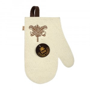 Рукавица белая с вышитым логотипом Банные Штучки, войлок 100%