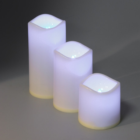 СНОУ БУМ Набор 3шт, светильник декор.LED в виде свечи,7,5х7,5/11,5/15см,PP,3хAАА,13 режимов,пульт ДУ