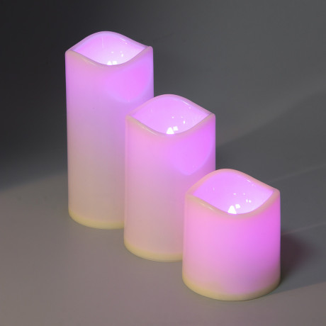 СНОУ БУМ Набор 3шт, светильник декор.LED в виде свечи,7,5х7,5/11,5/15см,PP,3хAАА,13 режимов,пульт ДУ
