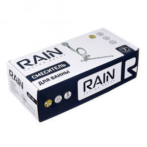 RAIN Смеситель для ванны Уран, прямой излив 35см, керам. кран-буксы 1/2, душ. набор, латунь, хром