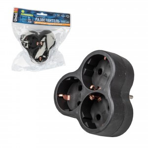 Uniel Разветвитель (тройник) 3роз. 16А черный, земля S-GES3-16F BLACK