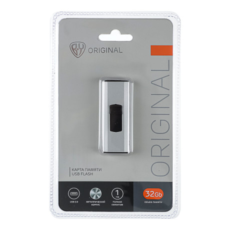 BY Флеш-карта USB2.0 выдвижная Silverslide, 32гб, блистер, алюминий, пластик, серебристый