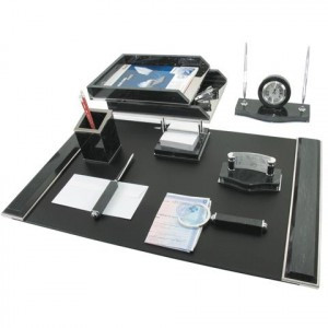 Наст. набор из мрамора GALANT "Times" 8 предм. (черный мрамор, двойной лоток, часы) 231192