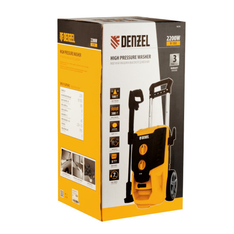 Моечная машина высокого давления R-180, 2200 Вт, 180 бар, 380 л/ч, колесная Denzel