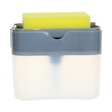 VETTA Дозатор для моющего средства с губкой, пластик, 14x9x11 см, серый