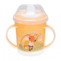 Поильник с ручками, декором и защитной крышкой 320мл оранжевый 431333208 Бытпласт