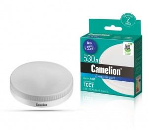 Camelion GX53 св/д 6W(530lm 120°) 6500K 6K матовая 26x74 LED6-GX53/865/GX53