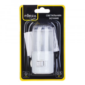 FORZA Светильник-ночник светодиодный с выкл., 220-240В, 0,5Вт, 8х7х3см, 4 LED, пластик