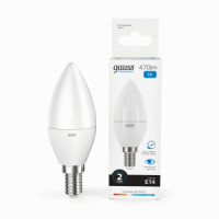 Gauss Elementary лампа Свеча E14 6W(470lm) 6500K 6K 100x38 матовая, пластик/алюм. 33136