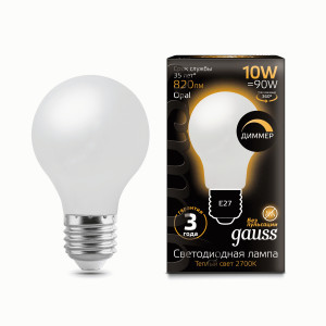 Gauss Filament ЛОН A60 E27 димм. 10W(820lm) 2700K 2K матов. 105x60 филам.(нитев.) 102202110-D