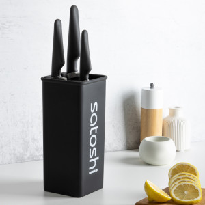 SATOSHI Подставка для ножей с полипропиленовыми разделителями, 10x10x22,5см, квадрат, soft-touch черная