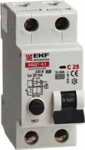 EKF PROxima автомат. выкл. диф. тока АВДТ-63 63А/30мА (хар-ка C, эл. УЗО типа A) 6кА  DA63-63-30e