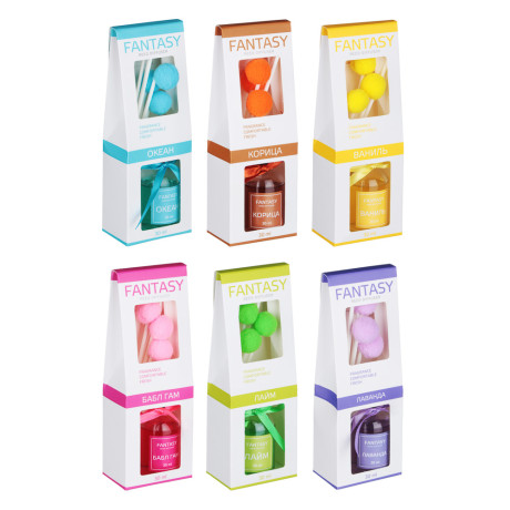 NEW GALAXY Ароматизатор диффузор "Фэнтази", 30 мл.6 аром.(бабл гам,лаванда,океан,ваниль,корица,лайм)