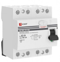 EKF PROxima выкл. дифферинциальный УЗО ВД-100 (S) 4P 63А 100мА AC 4,5кА эл.мех elcb-4-63-100S-em-pro