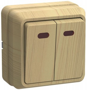 IEK ОКТАВА выкл. ОУ 2 кл. с инд. 10А СОСНА (светлое дерево) ВС20-2-1-ОС